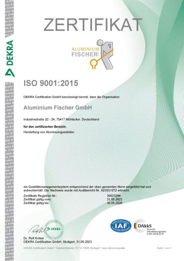 ISO-Zertifikat der Aluminium Fischer GmbH