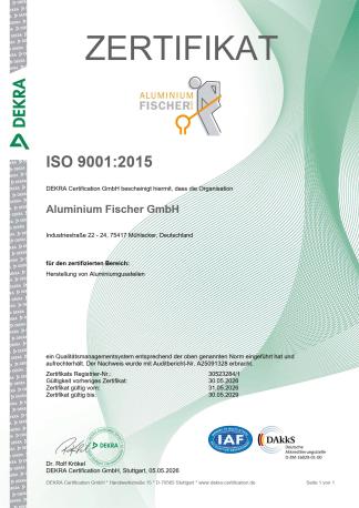 ISO-Zertifikat der Aluminium Fischer GmbH